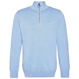 Barbour Men's Light Blue Half Zip Cotton Knitted Jumper