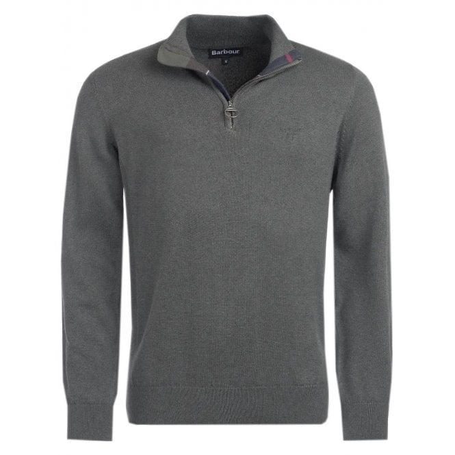 Barbour Heritage Barbour Men's Olive Marl Half Zip Cotton Knitted Jumper
