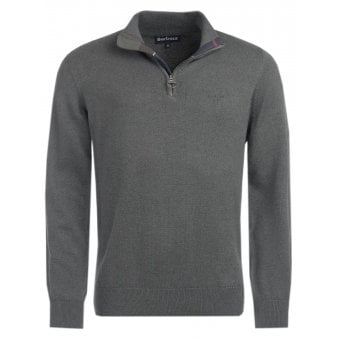 Barbour Men's Olive Marl Half Zip Cotton Knitted Jumper