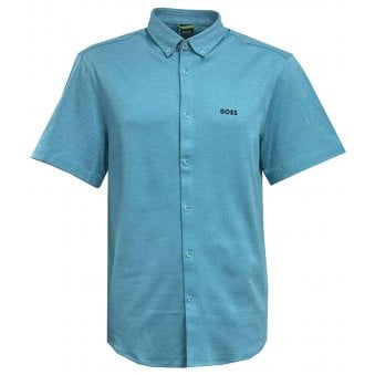 Hugo Boss Men's Aqua Blue Motion Short Sleeved Shirt