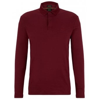 Hugo Boss Men's Dark Red Pirol Long Sleeved Polo Shirt.