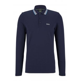 Hugo Boss Men's Navy Long Sleeved Plisy Polo.