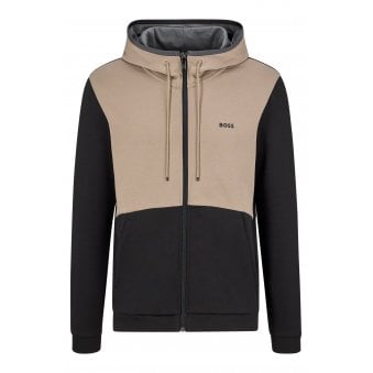 Hugo Boss Men's Saggy Black And Beige Zip Up Hoodie.