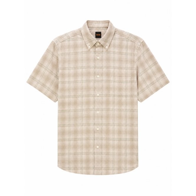 Hugo Boss Casual Hugo Boss Mens Beige Rickert Short Sleeved Check Shirt