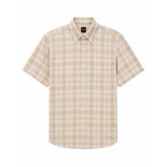 Hugo Boss Mens Beige Rickert Short Sleeved Check Shirt