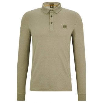 Hugo Boss Slim Fit Open Grey Passerby Long Sleeved Polo Shirt