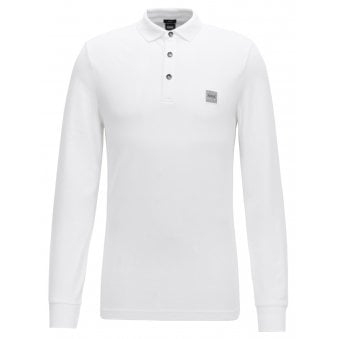 Hugo Boss Slim Fit White Passerby Long Sleeved Polo Shirt