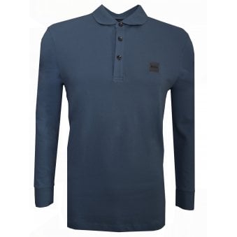  Hugo Boss Casual Slim Fit Blue Passerby Long Sleeved Polo Shirt