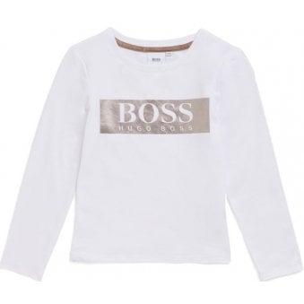 Hugo Boss Girl's White Long Sleeved T-shirt