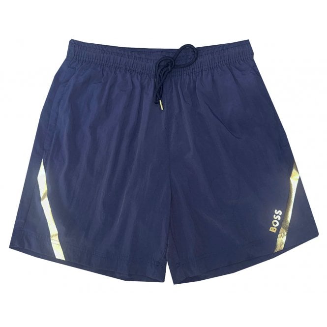 Hugo Boss Leisure Wear Hugo Boss Men's Navy Roman Swim Shorts With Gold Logo