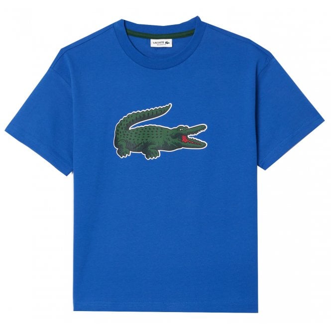 Lacoste Boys Lacoste Boy's Blue Crew Neck T-shirt With Large Crocodile Logo