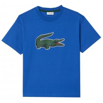 Lacoste Boy's Blue Crew Neck T-shirt With Large Crocodile Logo
