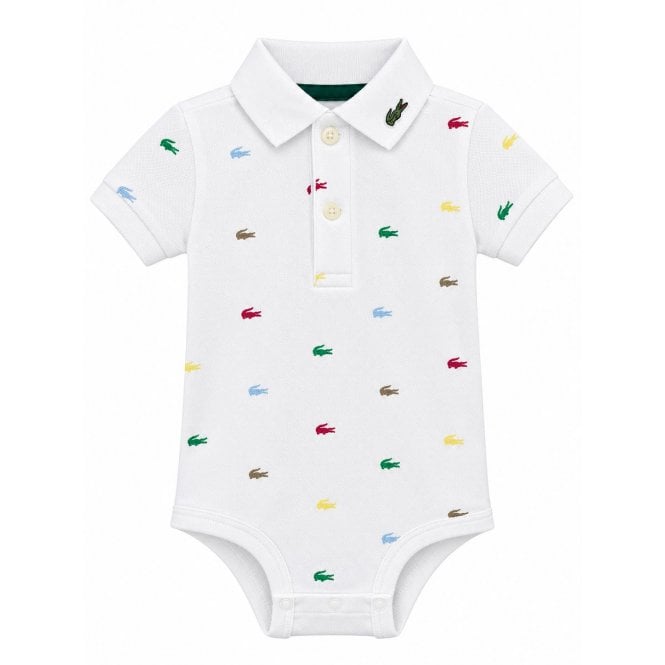 Lacoste Boys Lacoste Infant White Crocodile Print Bodysuit In Gift Box