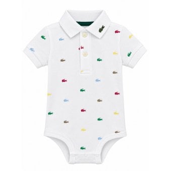  Lacoste Infant White Crocodile Print Bodysuit In Gift Box