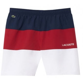 Lacoste Boy's Navy, White And Bordeaux Colour Block Swim Shorts