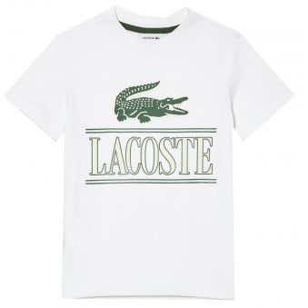 Lacoste Boy's White Crocodile Logo t-shirt