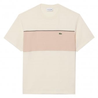 Lacoste Men's Beige Colour Block Cotton T-shirt