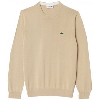 Lacoste Men's Beige Cotton Crew Neck Knit
