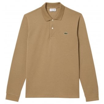 Lacoste Men's Beige/Khaki Long Sleeved Polo Shirt