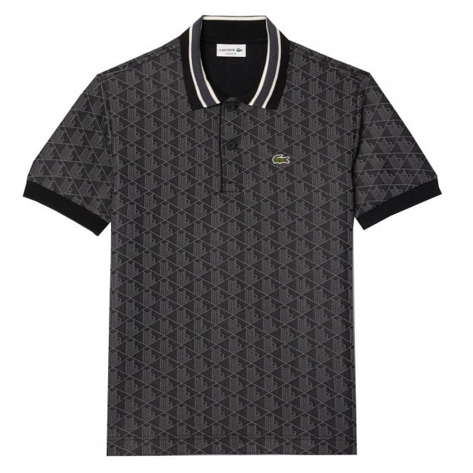 Lacoste Menswear Lacoste Men's Black Monogram Jacquard Short Sleeved Polo Shirt