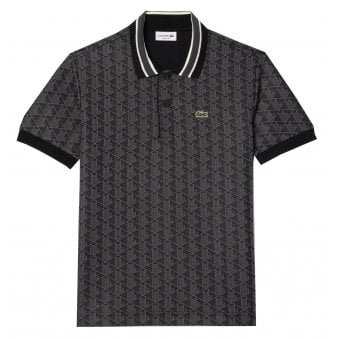 Lacoste Men's Black Monogram Jacquard Short Sleeved Polo Shirt