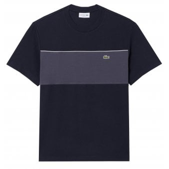 Lacoste Men's Dark Navy Colour Block Cotton T-shirt