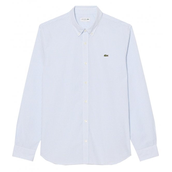 Lacoste Menswear Lacoste Men's Light Blue Long Sleeved Poplin Check Shirt