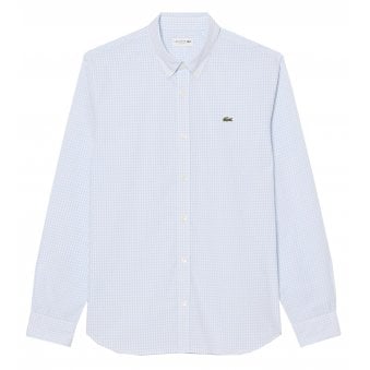 Lacoste Men's Light Blue Long Sleeved Poplin Check Shirt
