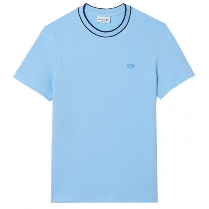 Lacoste Menswear Lacoste Men's Light Blue Striped Collar T-shirt 