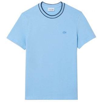 Lacoste Men's Light Blue Striped Collar T-shirt 