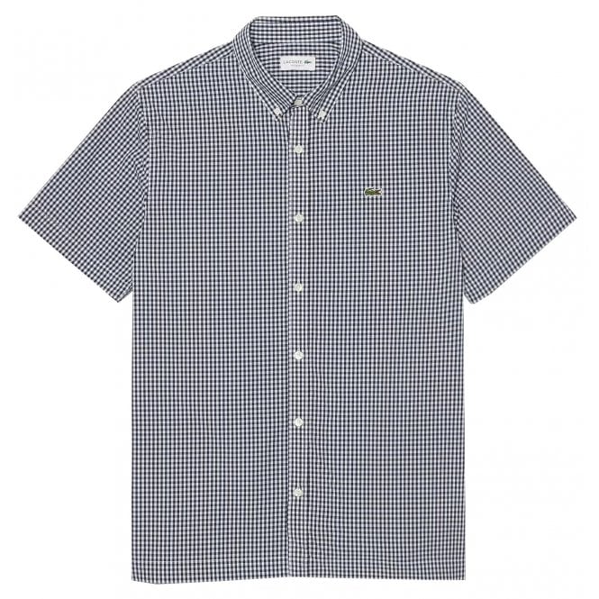 Lacoste Menswear Lacoste Men's Lightweight Navy Short Sleeved Poplin Check Shirt