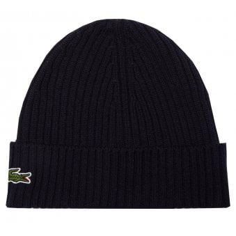 Lacoste Men's Navy Ribbed Wool Hat