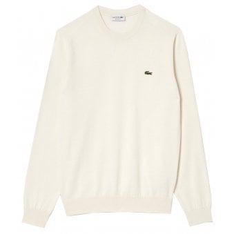 Lacoste Men's Off White Cotton Crew Neck Knit