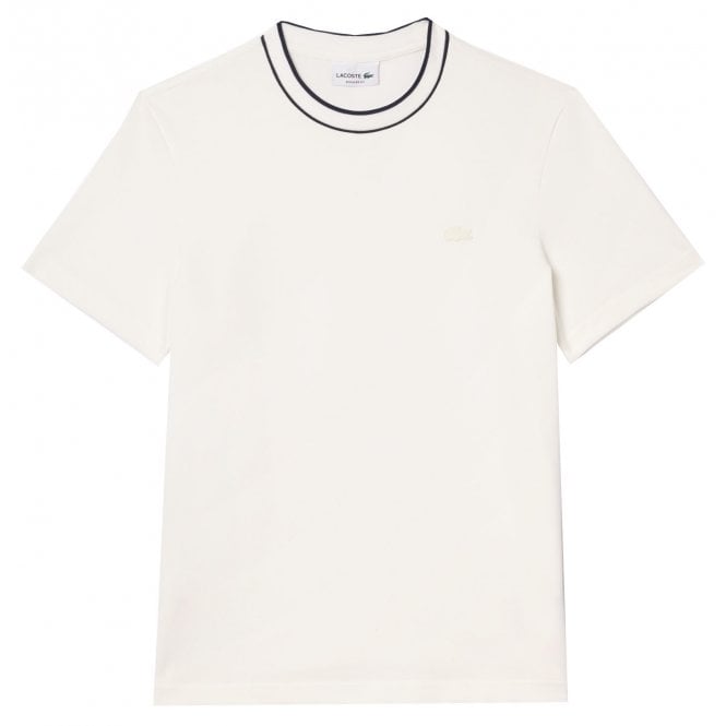 Lacoste Menswear Lacoste Men's White Striped Collar T-shirt 