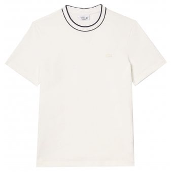 Lacoste Men's White Striped Collar T-shirt 