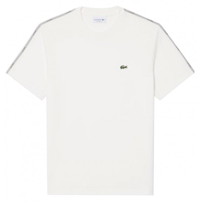 Lacoste Menswear Lacoste Men's White T-shirt With Logo Taping