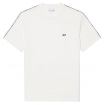 Lacoste Men's White T-shirt With Logo Taping