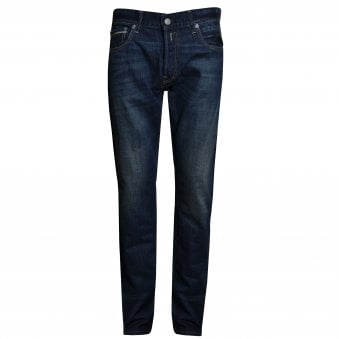 Replay Men's Grover Dark Blue Denim Straight Leg Jeans